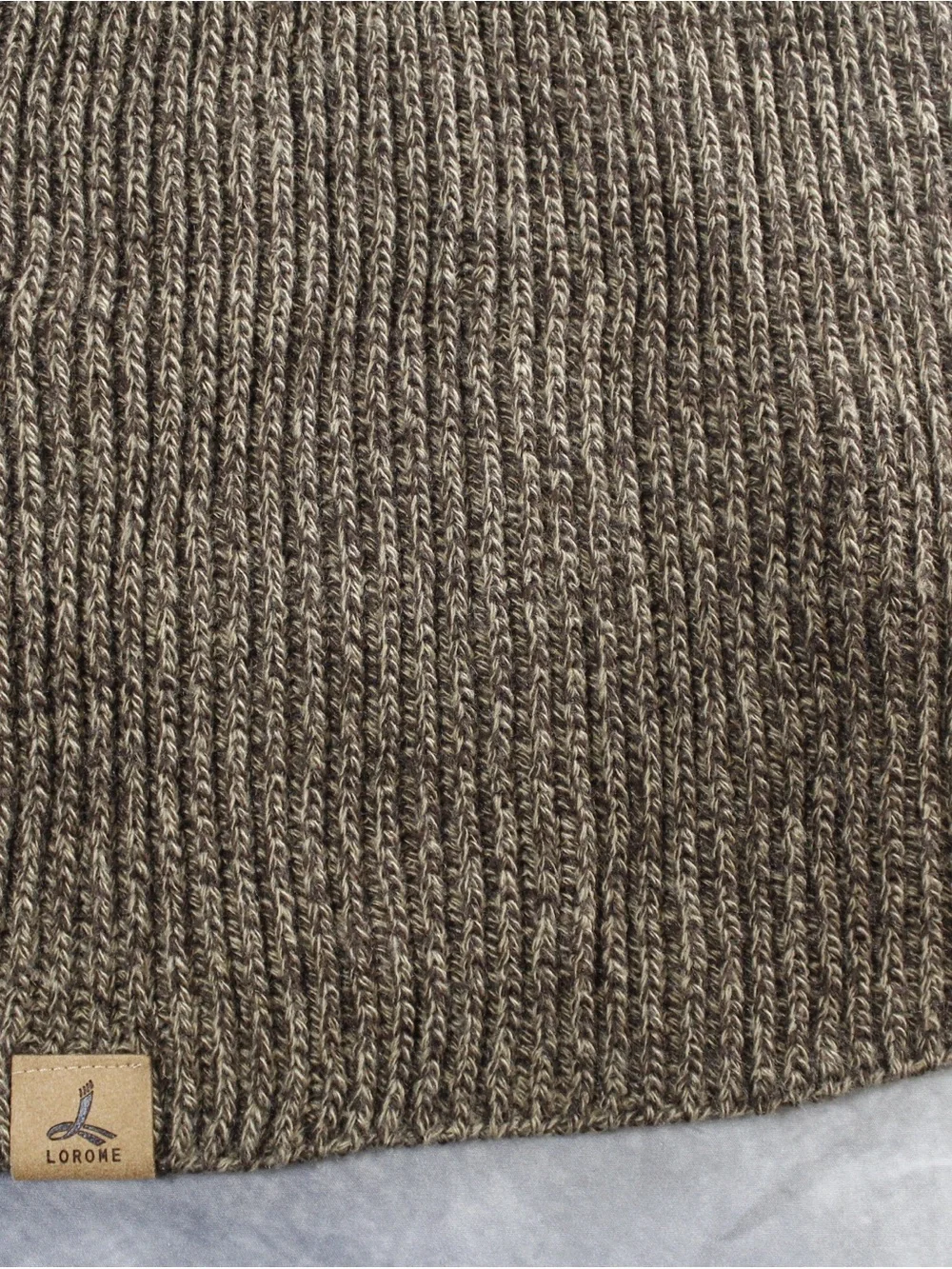 Lorone Knit Cowl Scarf Marled Brown Chunky Ribbed Neck Warmer Leather Tag
